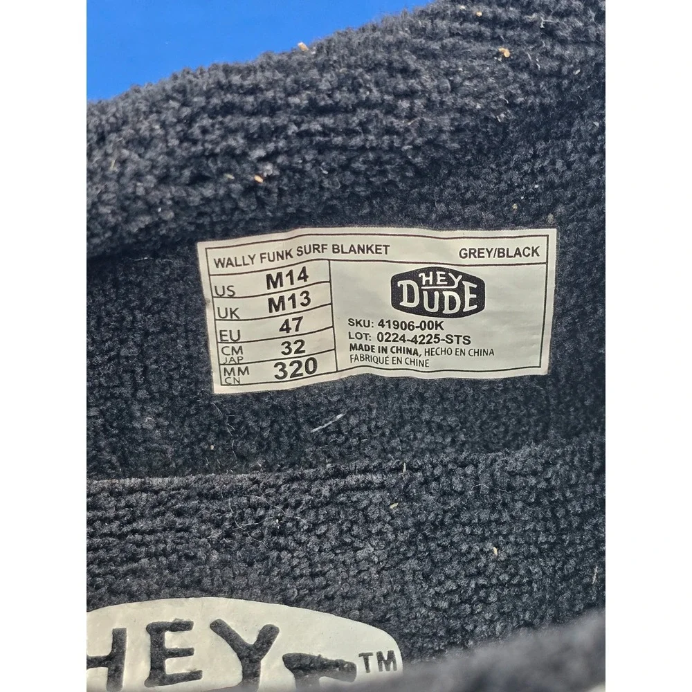 NWB Hey Dude Wally Funk Surf Blanket Grey Black Tribal Loafers Mens Size 14